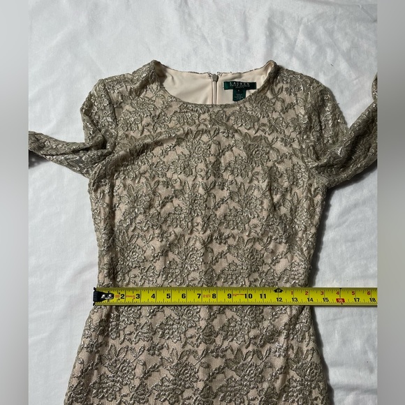 Lauren Ralph Lauren Scalloped Shimmering Metallic Lace long sleeve  Dress size 6 - Picture 5 of 9